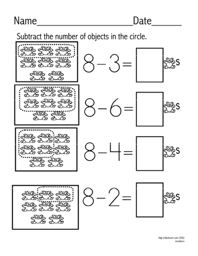 Worksheet: Subtraction - facts up to 5 (set 8)