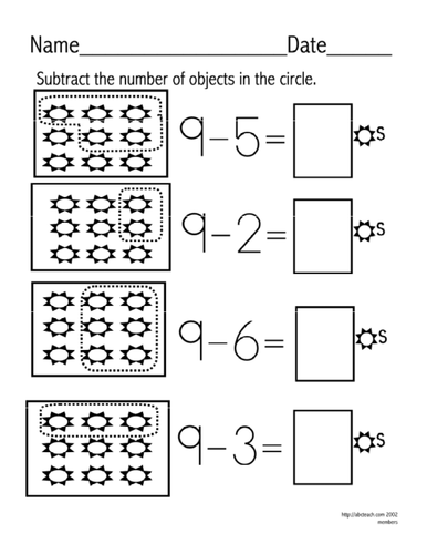 Worksheet: Subtraction - facts up to 5 (set 9)