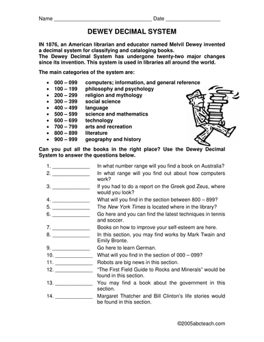 pdf speech sheet reference of parts Decimal Dewey Worksheet: Teaching abcteach System by