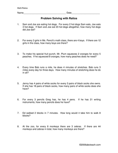 Worksheet: Ratios (upper elem/middle) | Teaching Resources