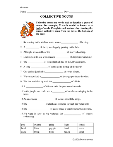 worksheet collective nouns upper elem teaching resources