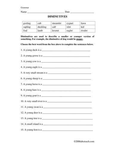 Worksheet: "Little" Nouns (elementary)