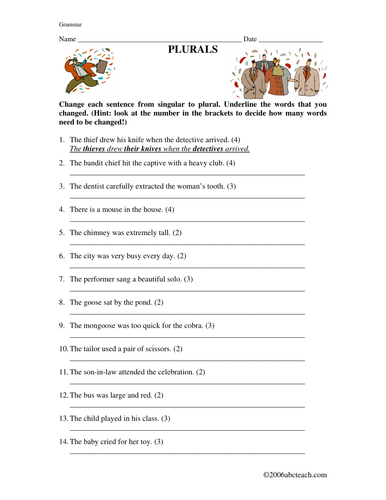 worksheet plural nouns elementary teaching resources