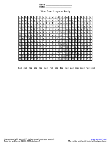 Word Search: ag word family (primary)