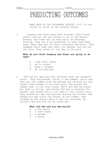 Worksheet: Predicting Outcomes (elem)