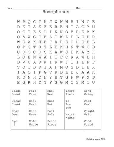 Word Search: Homophones (elem)