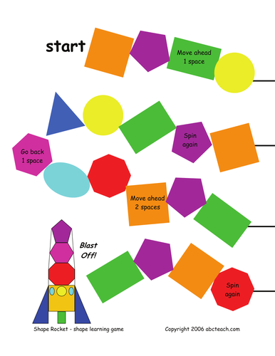 Board Game:  Rocket Shapes (primary/elem) color