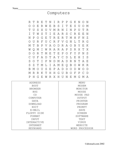 Word Search: Computer (upper elem)