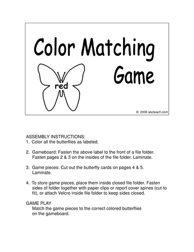 Board Game: Butterfly Colors (preschool) -b/w