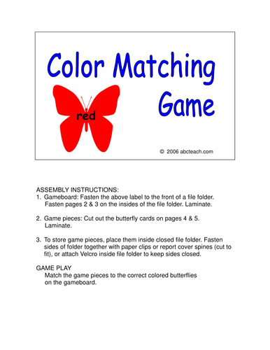 Board Game: Butterfly Colors (preschool) -color