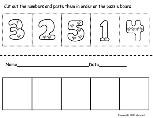 Cut and Paste: Numerical Order (preschool) -b/w