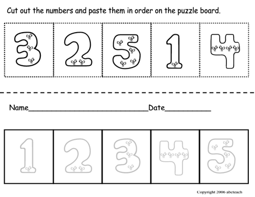 Cut and Paste: Numerical Order (preschool) -b/w