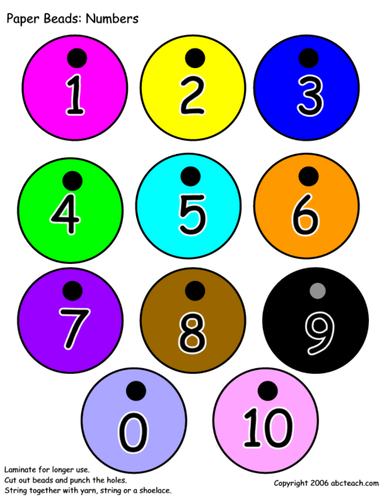 Paper Beads: Numbers 1 - 10 (color)