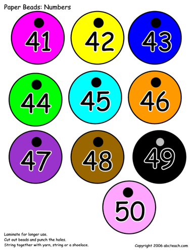 Paper Beads: Numbers 41 - 50 (color)
