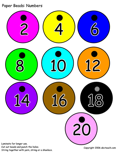Paper Beads: Numbers - Count by 2s (color)