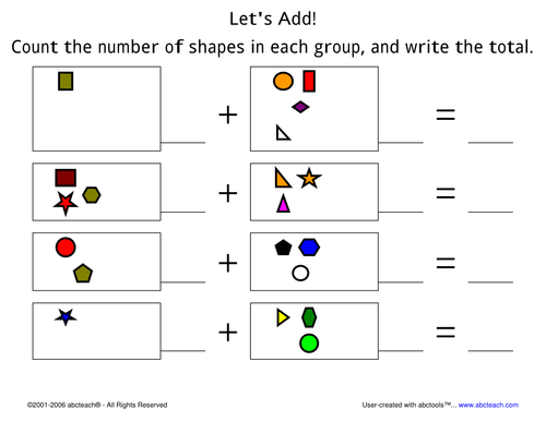 Worksheet: Addition to 10 (pre-k/primary) 1