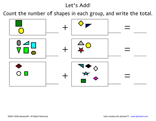 Worksheet: Addition to 10 (pre-k/primary) 2