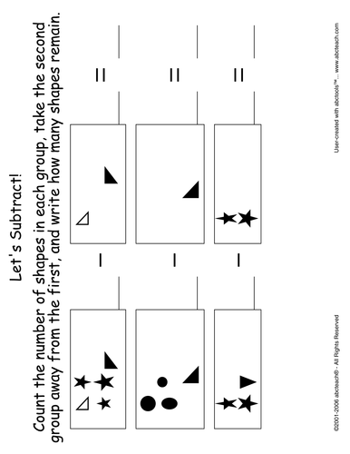 Worksheet: Subtraction Facts to 10 (pre-k/primary) 1