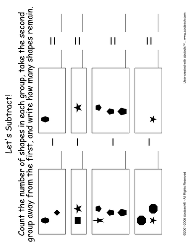 Worksheet: Subtraction Facts to 10 (pre-k/primary) 2