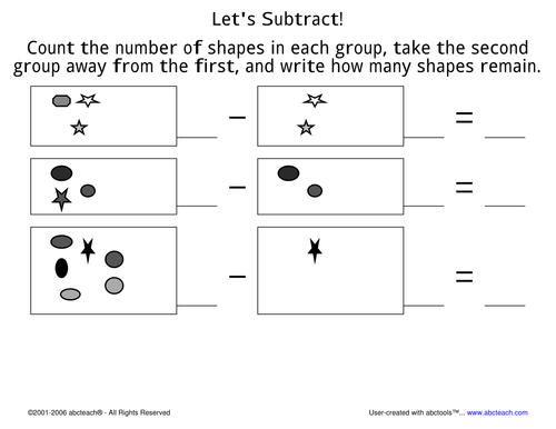 Worksheet: Subtraction Facts to 10 (pre-k/primary) 3