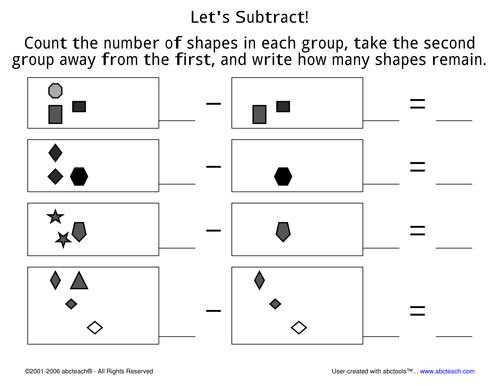 Worksheet: Subtraction Facts to 10 (pre-k/primary) 4
