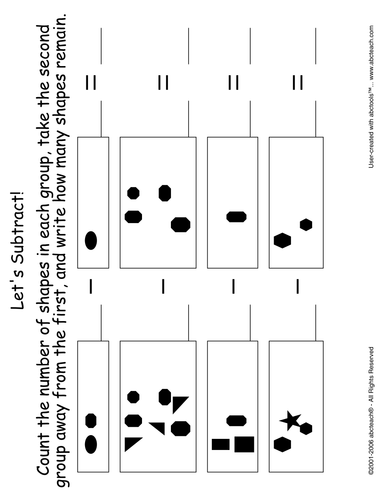 Worksheet: Subtraction Facts to 10 (pre-k/primary) 5