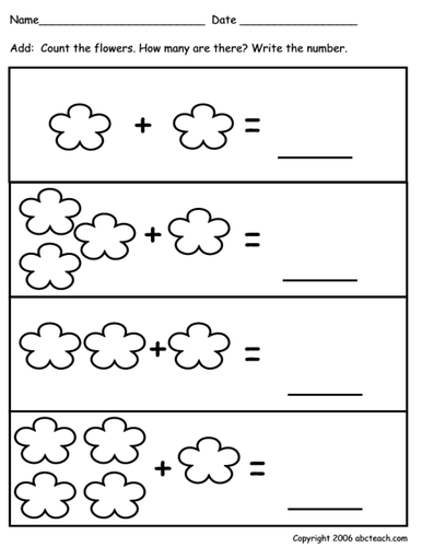 Worksheet Addition To 10 Flower Theme Pre K