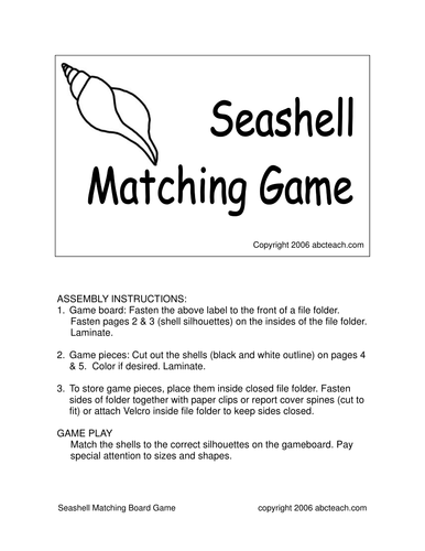 Game: Seashell Matching (primary) -b/w