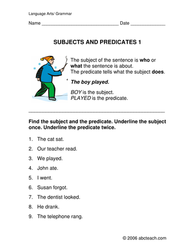 Worksheets: Grammar - Subject and Predicate (elem)