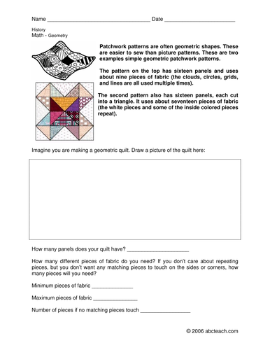 Worksheet: American Patchwork Geometry (upper elem/middle)