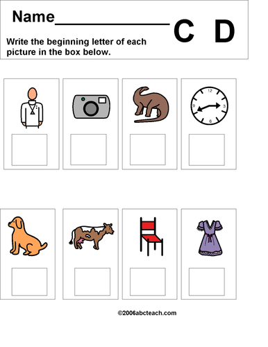 worksheet beginning letter c d teaching resources