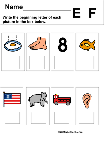 worksheet beginning letter e f teaching resources