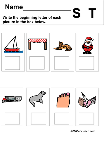 Worksheet: Beginning Letter (S, T)