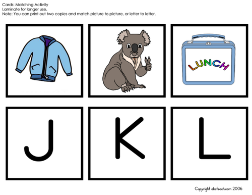 Matching: Alphabet Words (J-R), uppercase letters