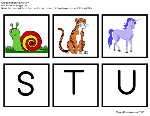 Matching: Alphabet Words (S-Z), uppercase