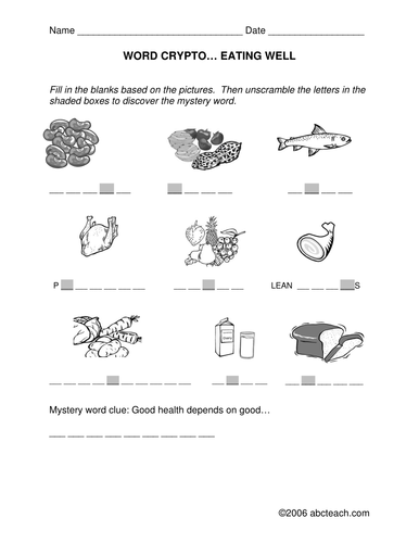 Word Crypto: Nutrition theme (elem/upper elem)