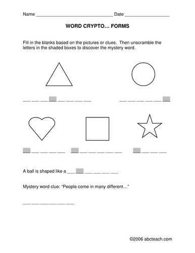 Word Crypto: Shapes theme (elem/upper elem)