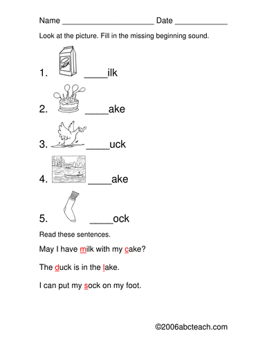 Worksheet: Beginning Sounds 1