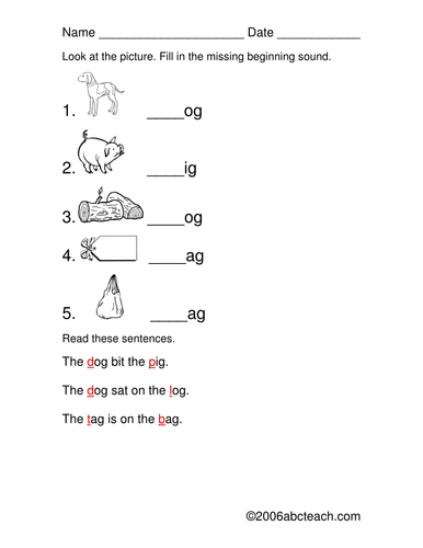 Worksheet: Beginning Sounds 2