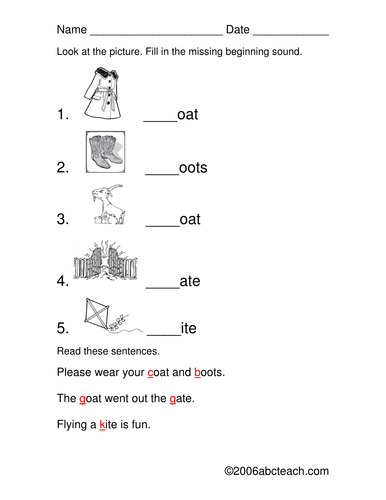 Worksheet: Beginning Sounds 4 | Teaching Resources