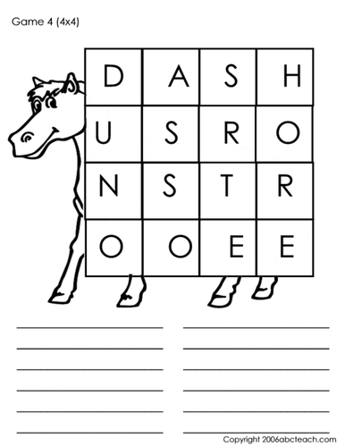 Game: Search a Word 4 x 4 (horse)