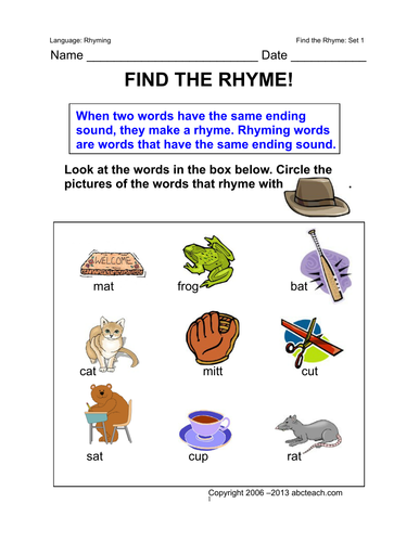 Worksheets: Rhyming Words 1 (primary)