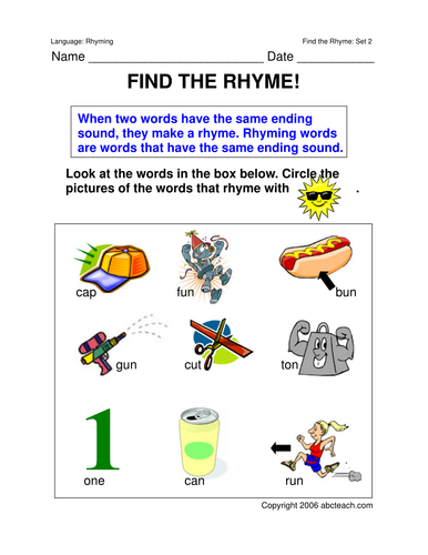 Worksheets: Rhyming Words 2 (primary)