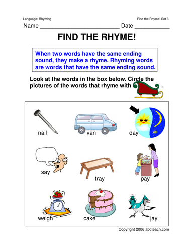 Worksheets: Rhyming Words 3 (primary)