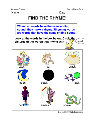 Worksheets: Rhyming Words 4 (primary)
