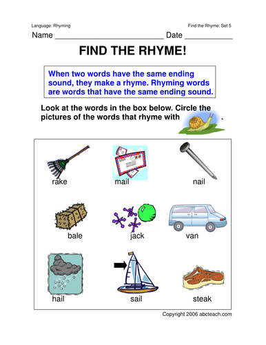 Worksheets: Rhyming Words 5 (primary)