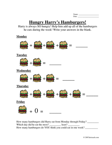 Worksheet: Counting Harry's Hamburgers (primary)