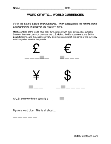 Word Crypto: Currency theme (elem/upper elem)