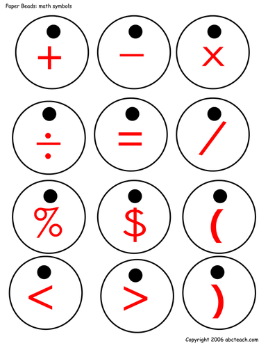 Paper Beads: Math Symbols (color)