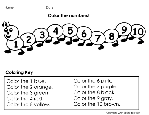 Worksheet: Color the Numbers (prek/primary)